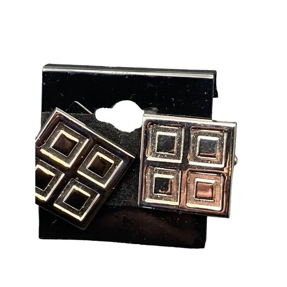 Vintage Hickock silver tone square cuff links with inner square pattern - Picture 2 of 8